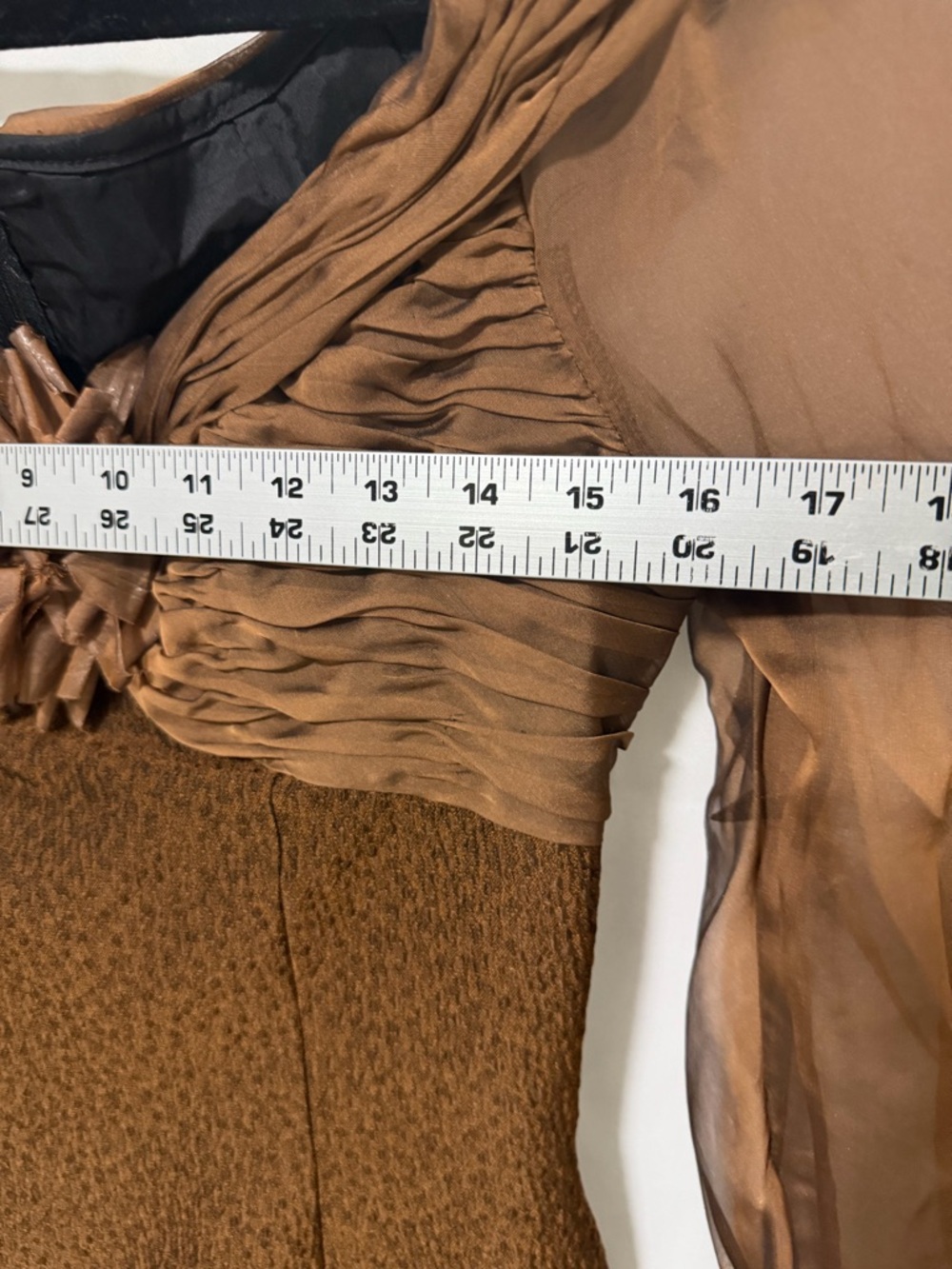 Liancarlo Brown Long-Sleeve Ruched Bodice Cocktail Dress - Picture 3 of 6
